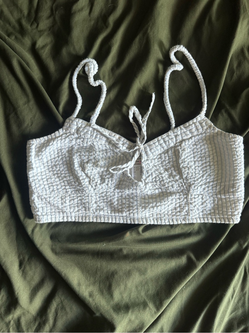 White Seersucker Tie-Front Crop Top